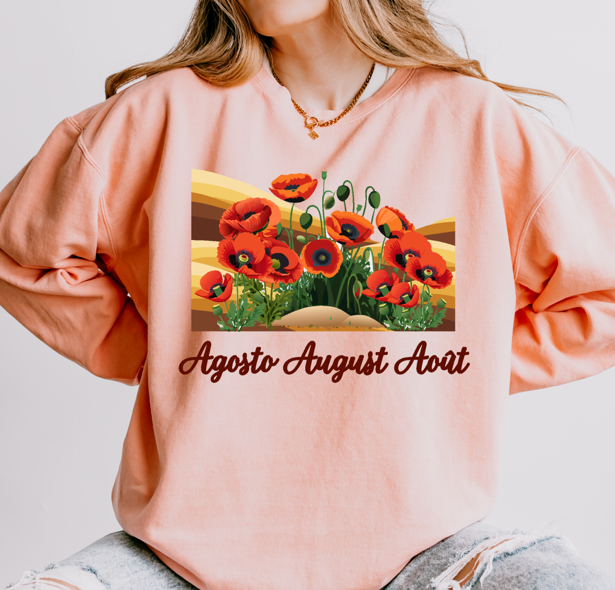 August Inspired Floral Sweatshirt Featuring Poppy Flowers