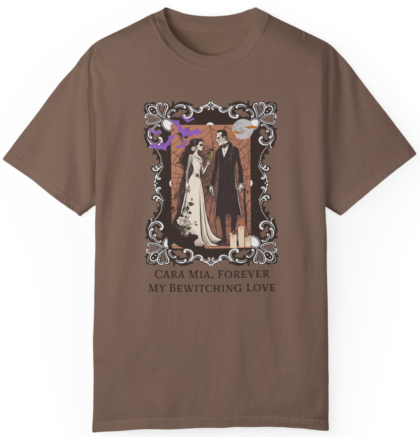 Vintage Inspired Halloween T-Shirt Featuring Frankenstein and His Bride