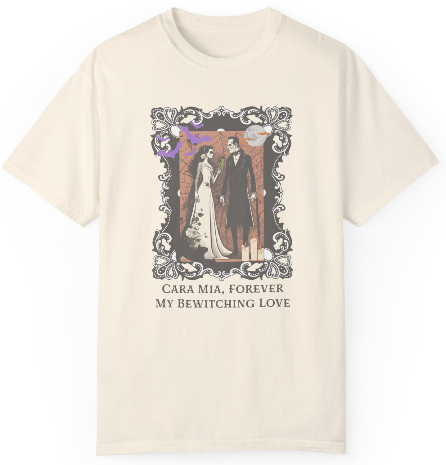Vintage Inspired Halloween T-Shirt Featuring Frankenstein and His Bride