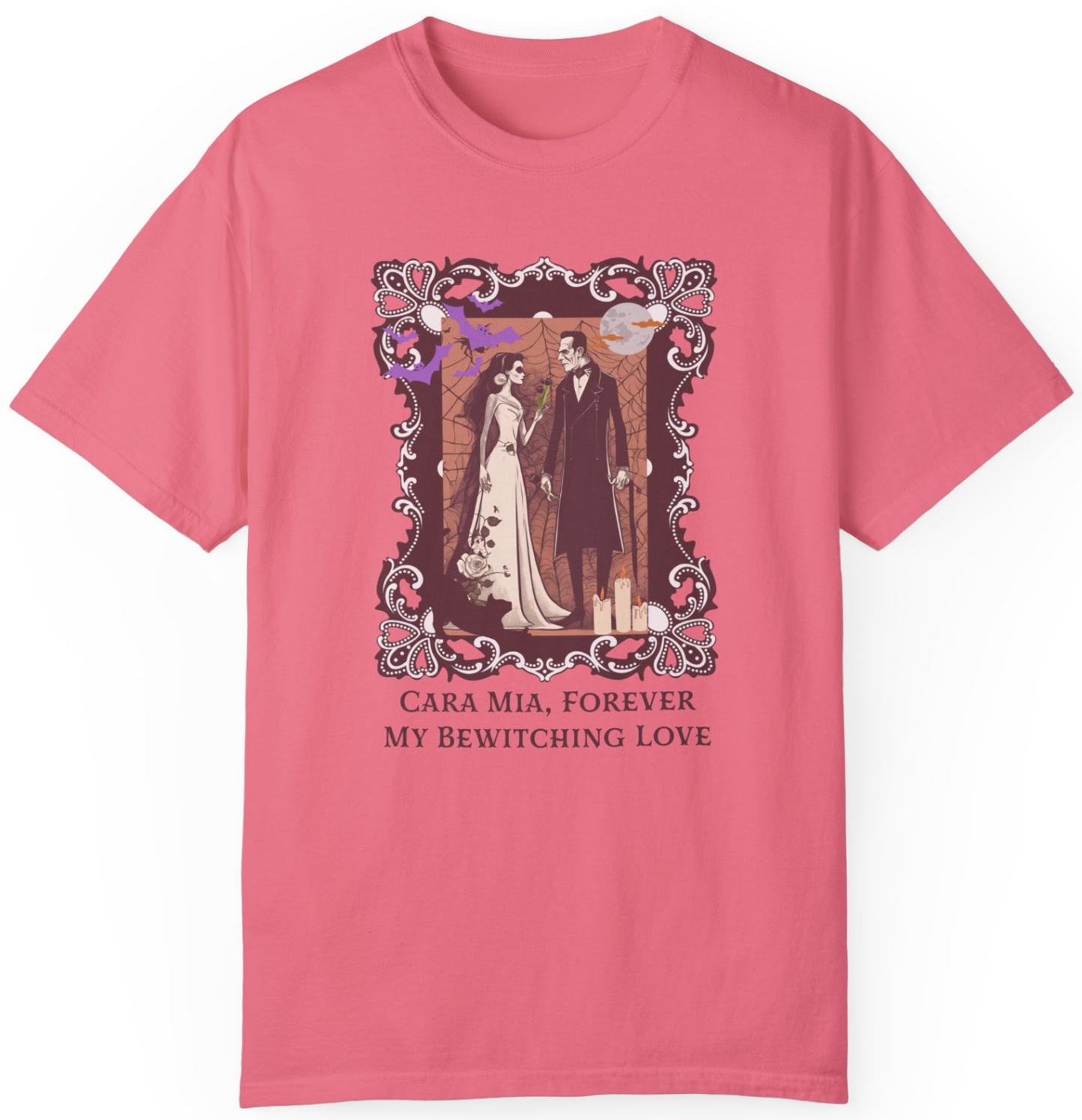 Vintage Inspired Halloween T-Shirt Featuring Frankenstein and His Bride
