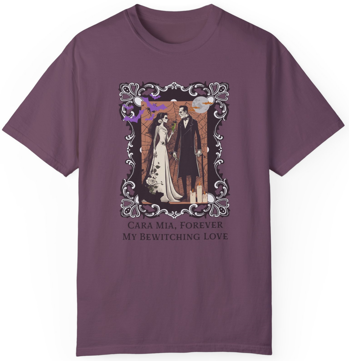 Vintage Inspired Halloween T-Shirt Featuring Frankenstein and His Bride