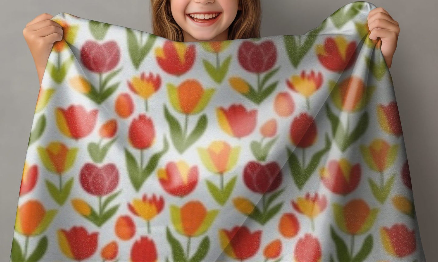 Arctic Fleece Blanket with Cozy Tulip Festival Design
