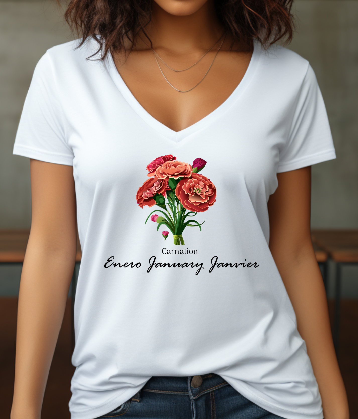 January Carnation Short Sleeve V-Neck Tee