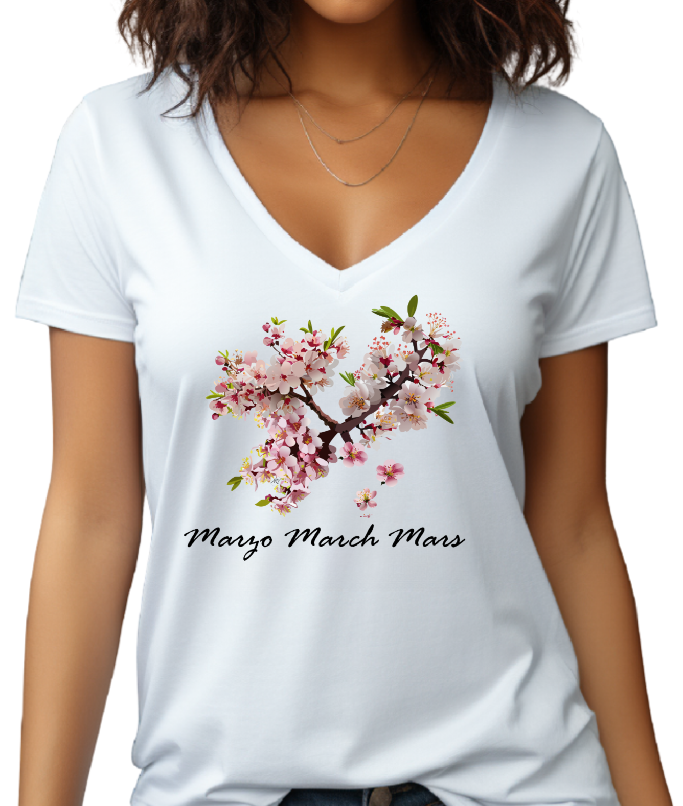 Cute Cherry Blossom V-Neck Tee for Sakura Lovers