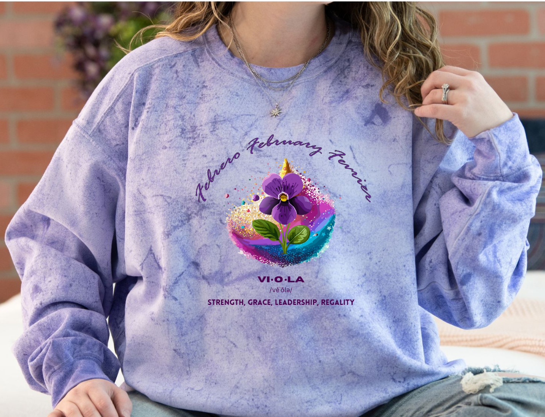 Comfy Cozy Floral Sweatshirt February Birthday Flower Violet