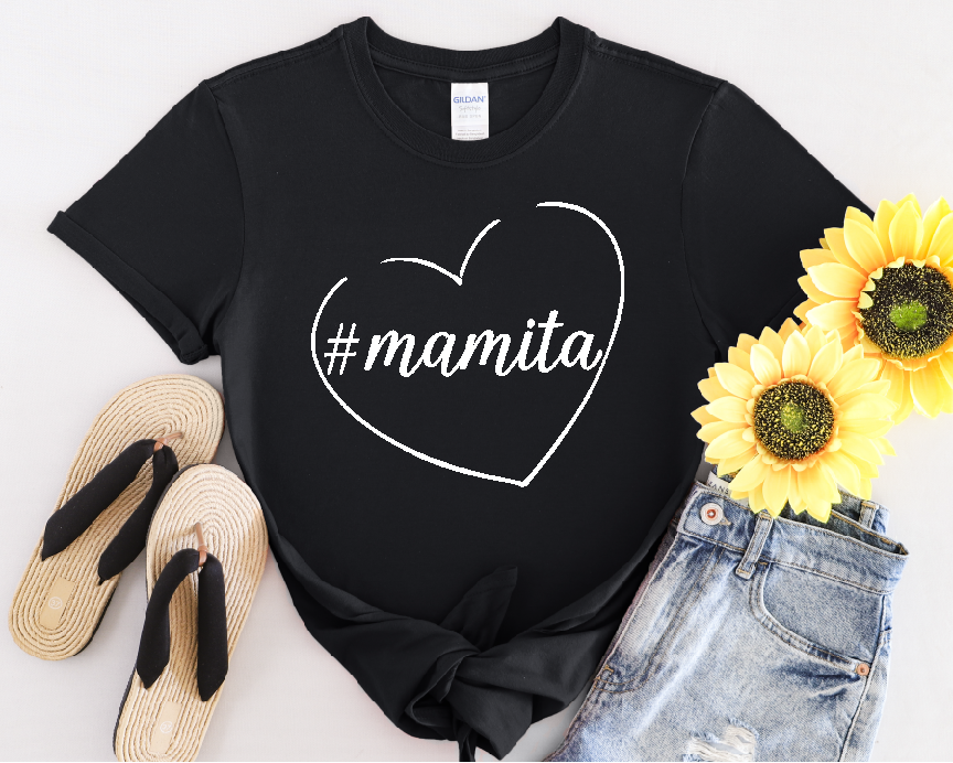 Cute Black Tee for Women with Simple Hashtag Mamita Heart Design