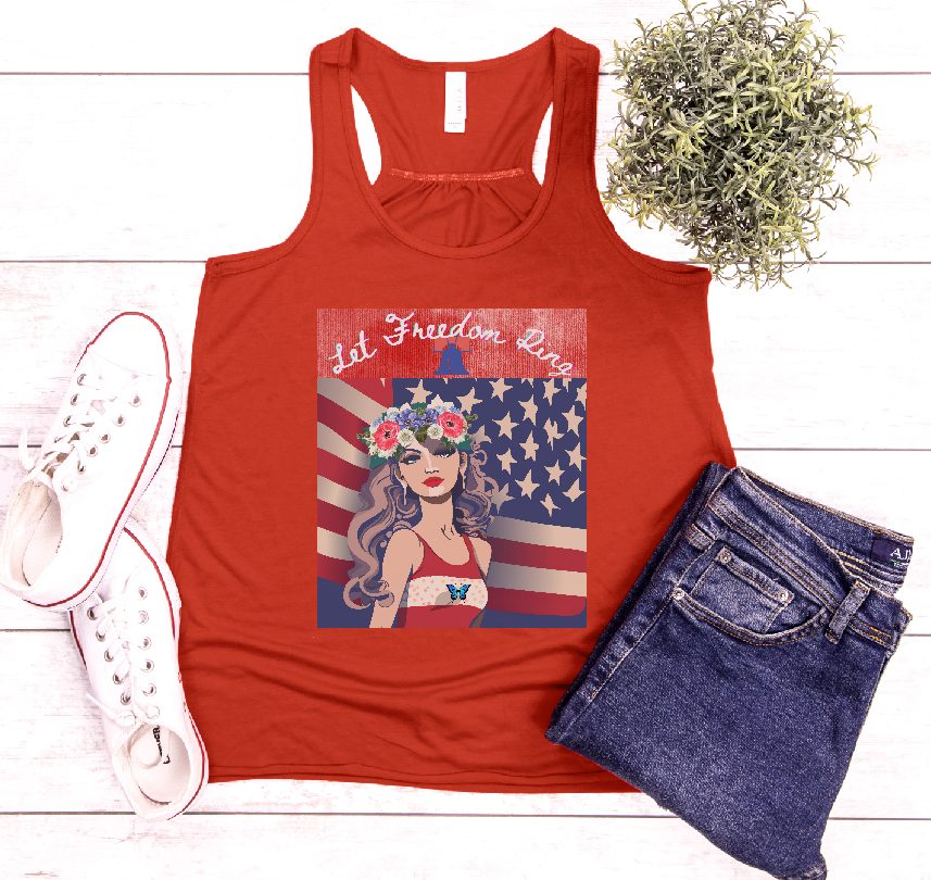 Feminine Racerback Tank with Vintage Patriotic Logo