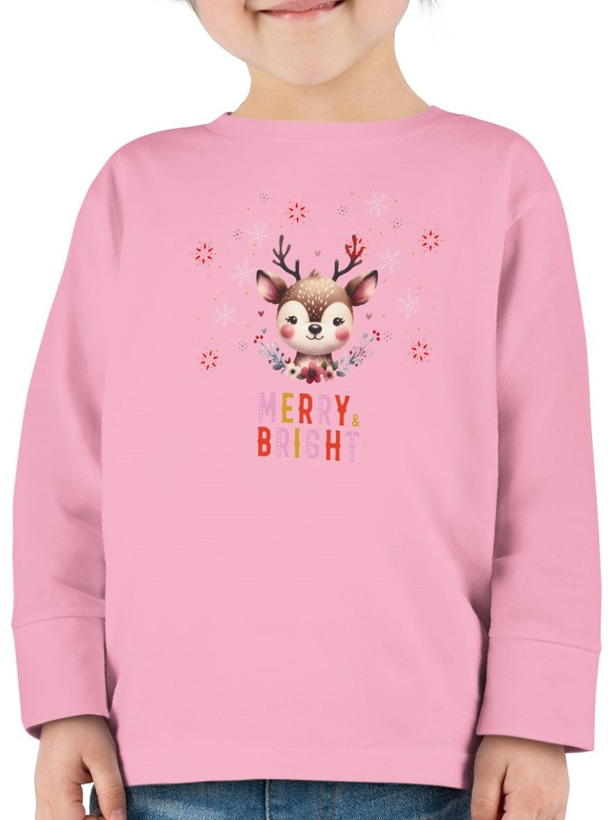 Toddler Merry Bright Reindeer Long Sleeve Tee