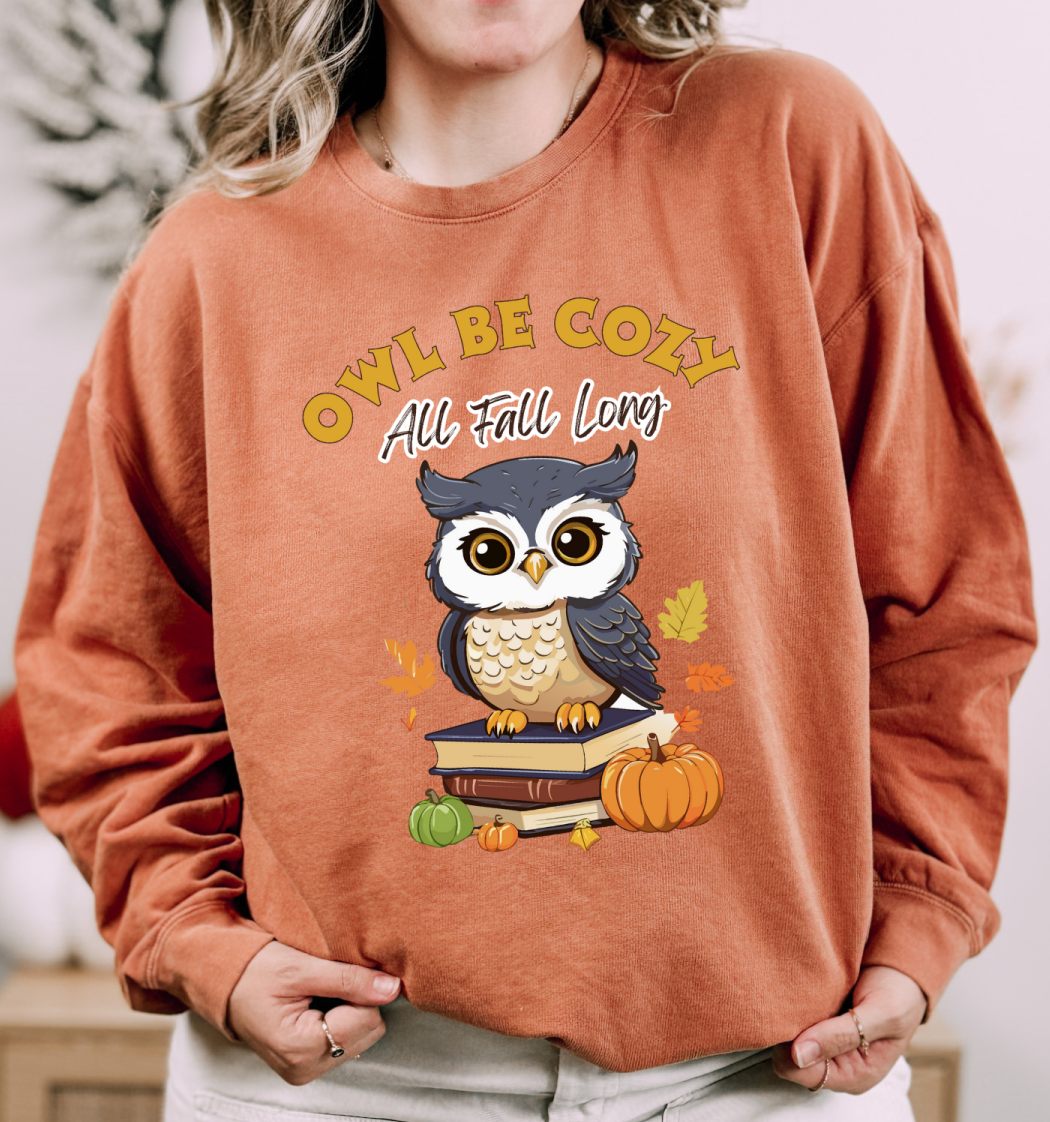 Cozy Fall Inspired Sweatshirt Featuring Smart Owl