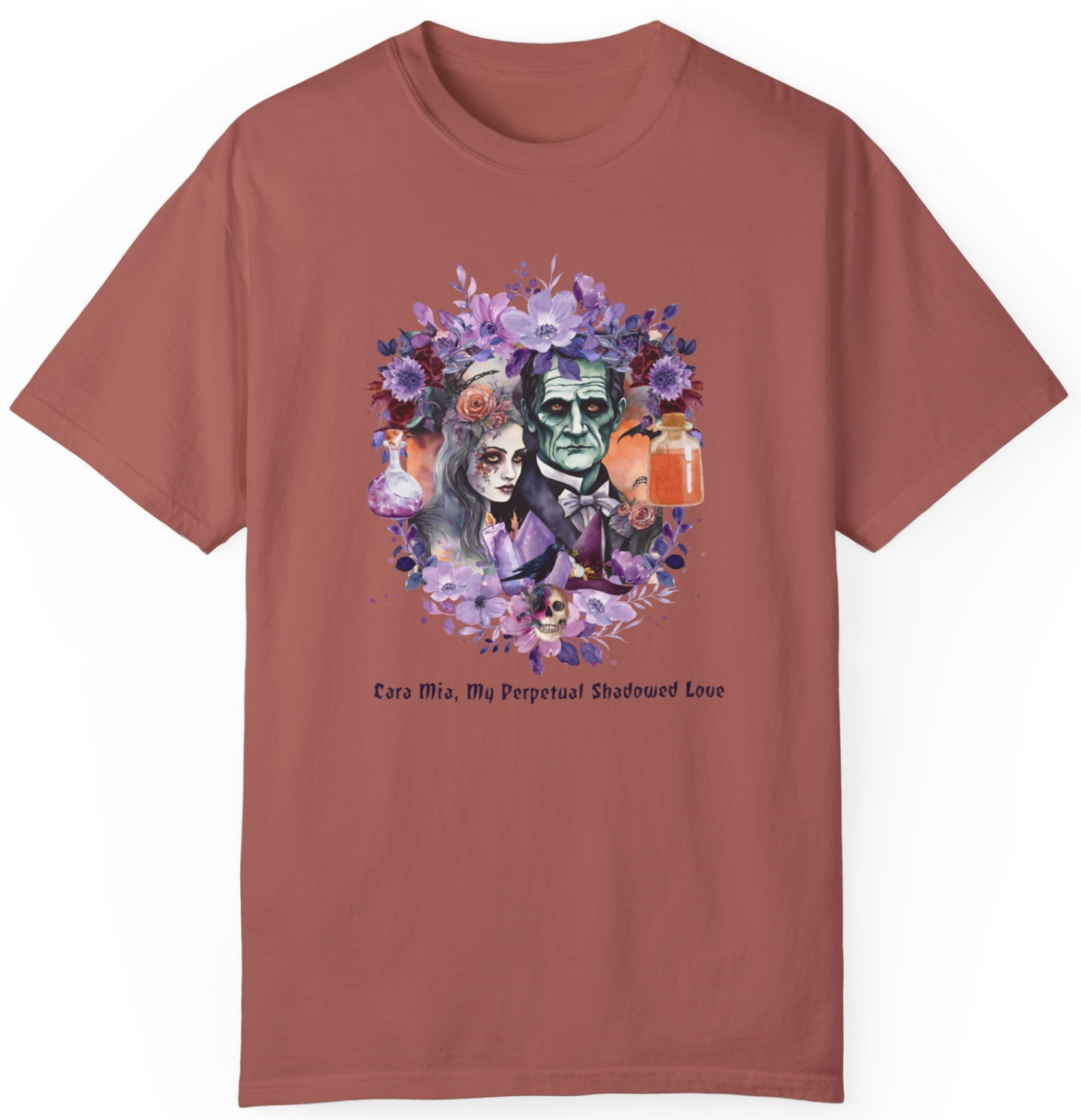 Vintage Inspired Halloween T-Shirt Featuring Frankenstein and His Bride