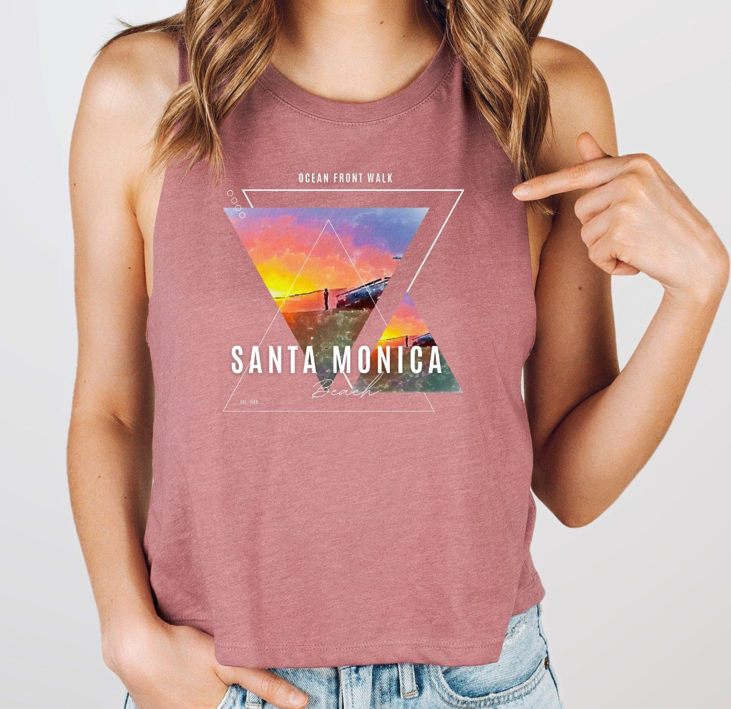 Racerback Cropped Tank Featuring Iconic Beach
