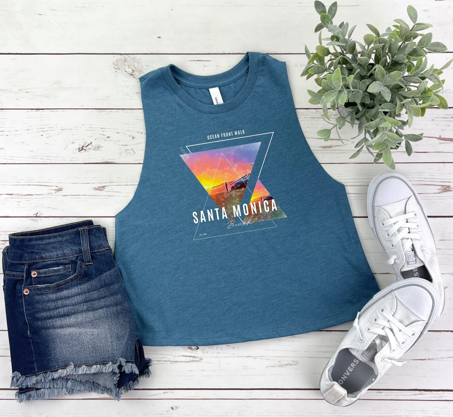 Racerback Cropped Tank Featuring Iconic Beach