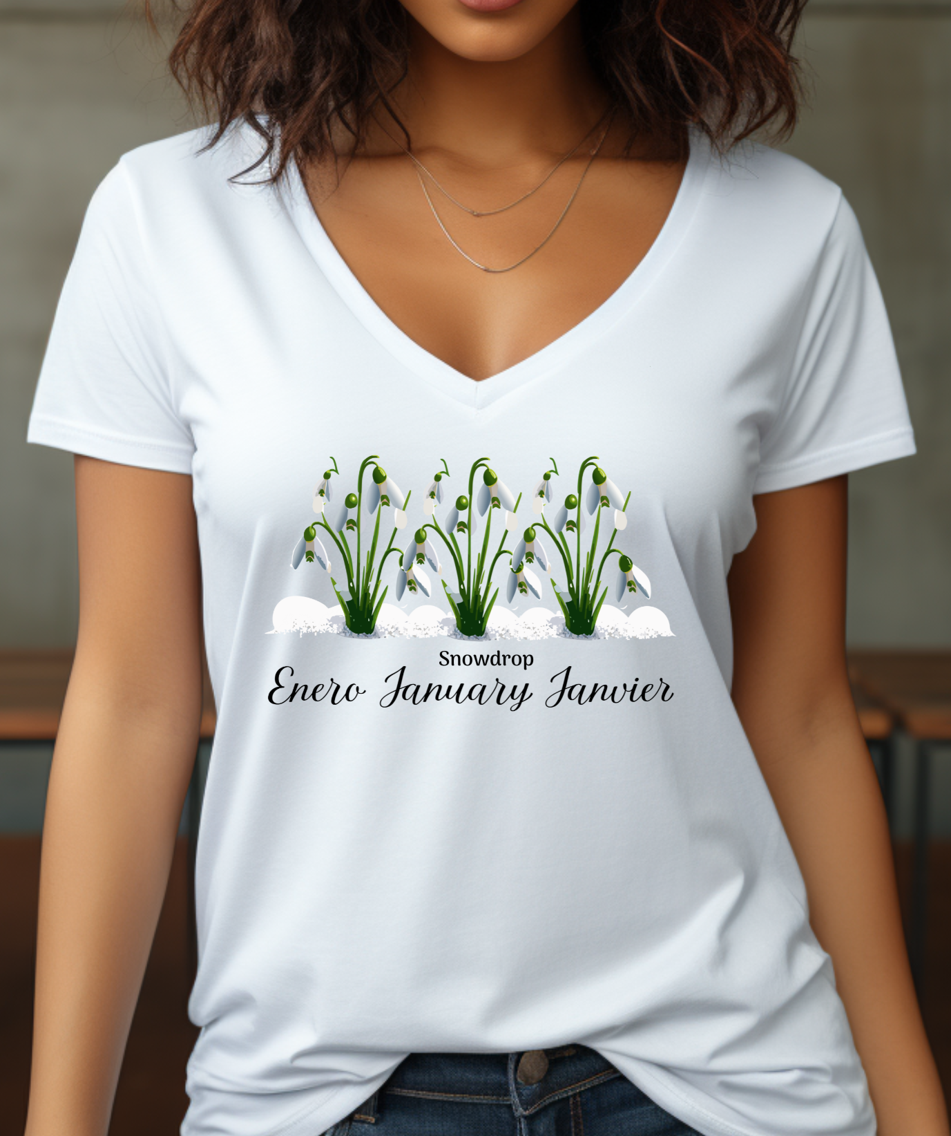 January Snowdrop Short Sleeve V-Neck Tee