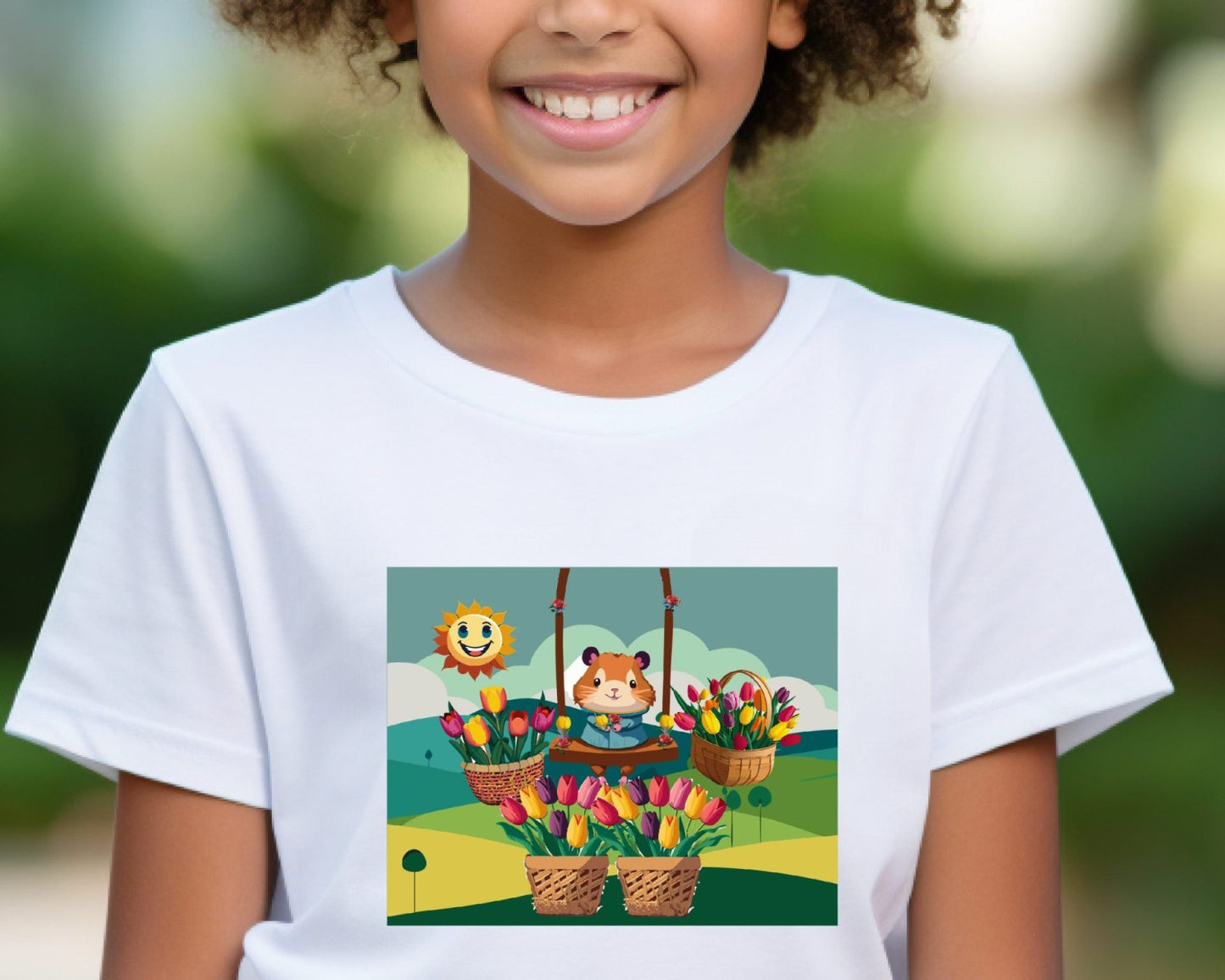 Swing Hamster Girl with Tulips Heavy Cottonâ„¢ Tee