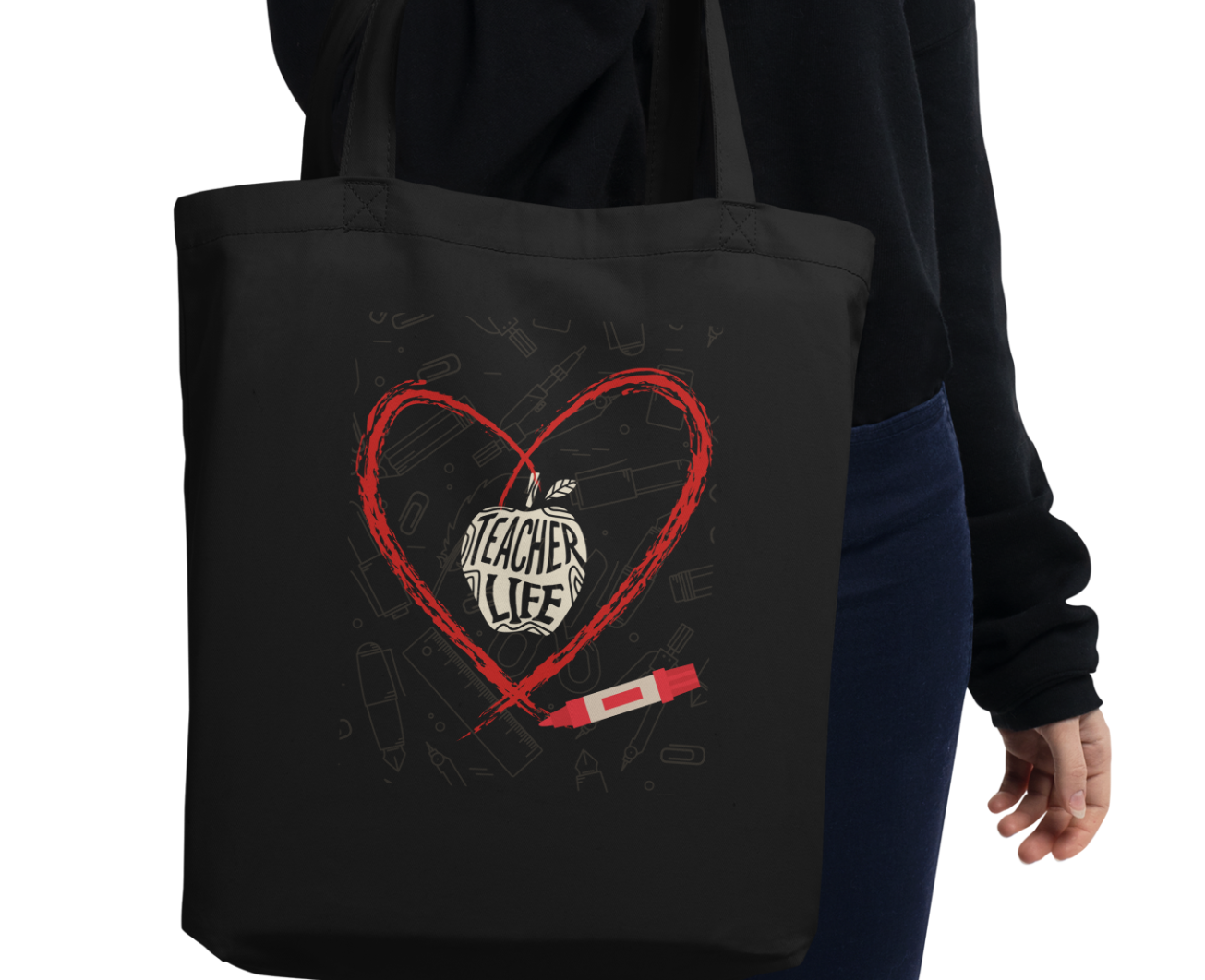 Stylish Teacher Life Black Canvas Tote