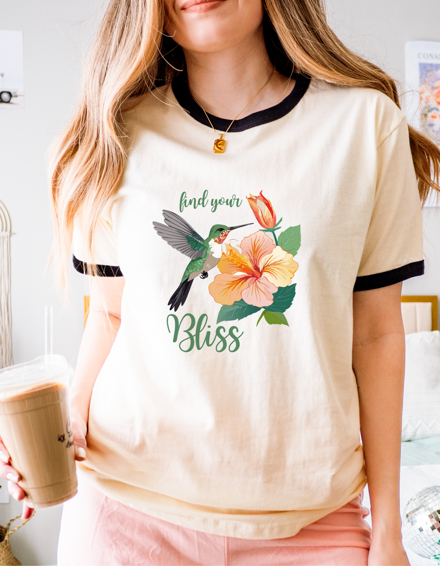 Floral Bliss Cotton Ringer T-Shirt - Nature Inspired Design