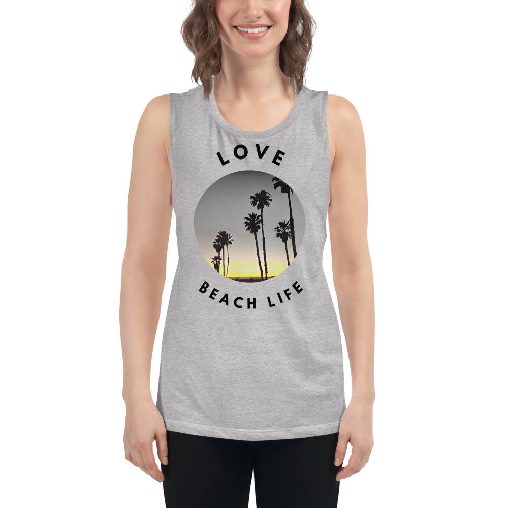 Chic Beach Scene Muscle Tank with Cool Logo