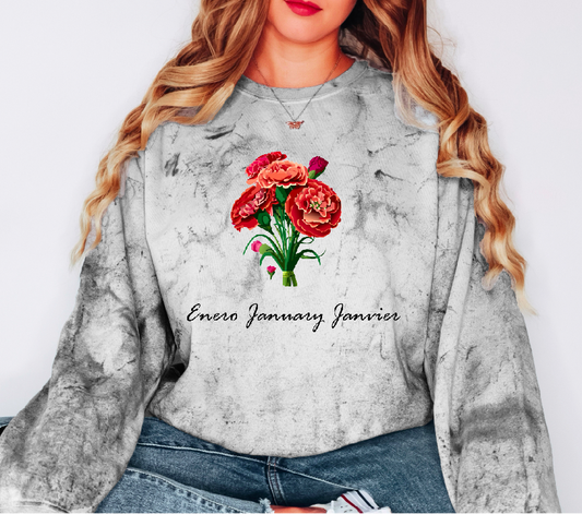Comfy Cozy Floral Sweatshirt January Birthday Flower Carnation