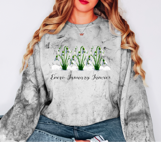 Comfy Cozy Floral Sweatshirt January Birthday Flower Snowdrop