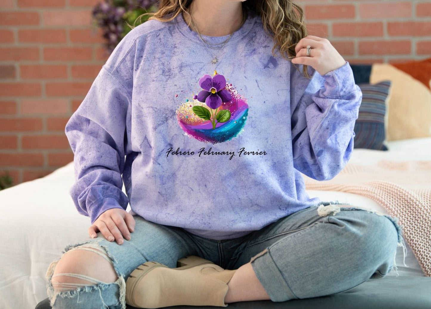 Comfy Cozy Floral Sweatshirt February Birthday Flower Violet