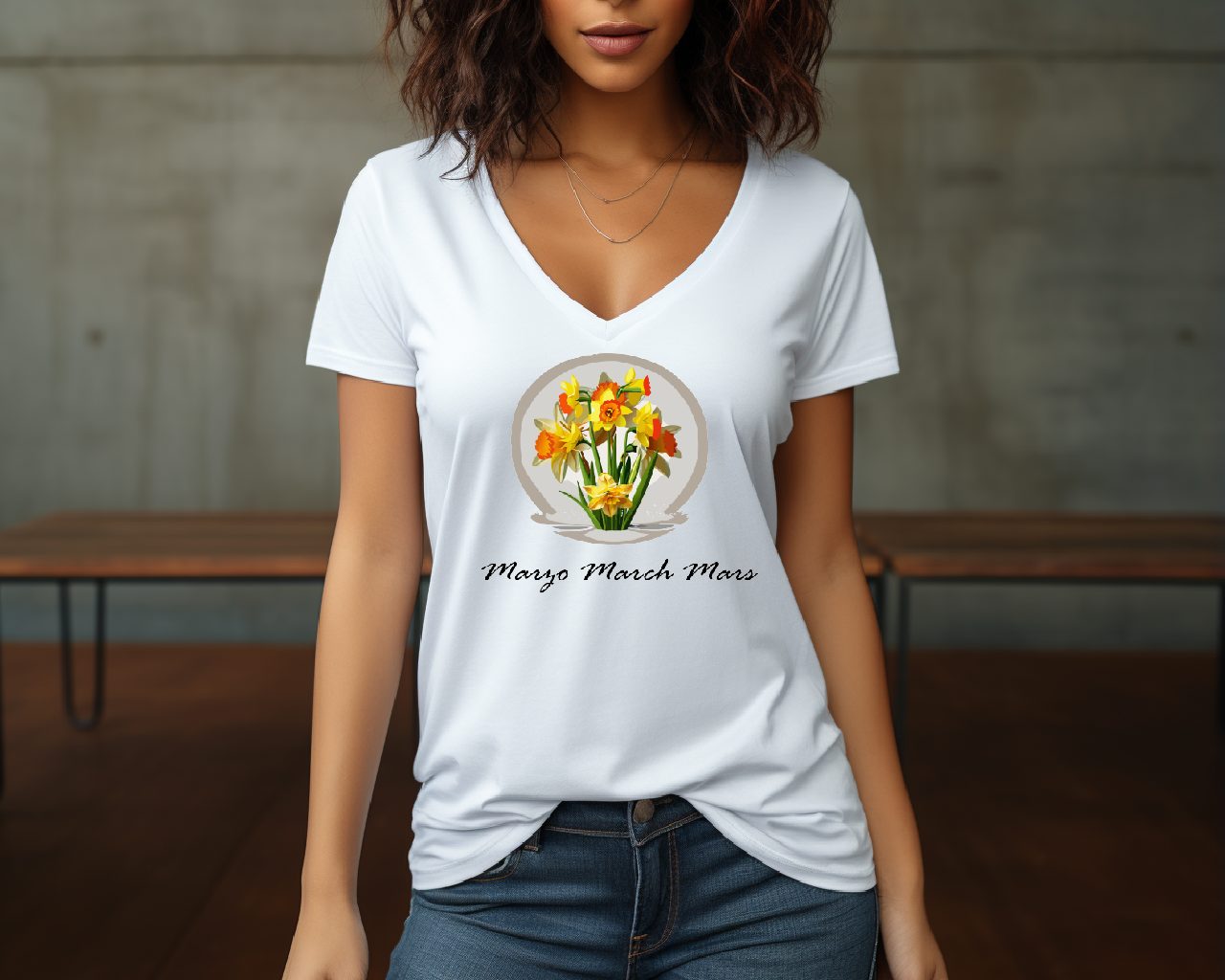 Flirty Woman Tee March Birthday Flower Daffodils