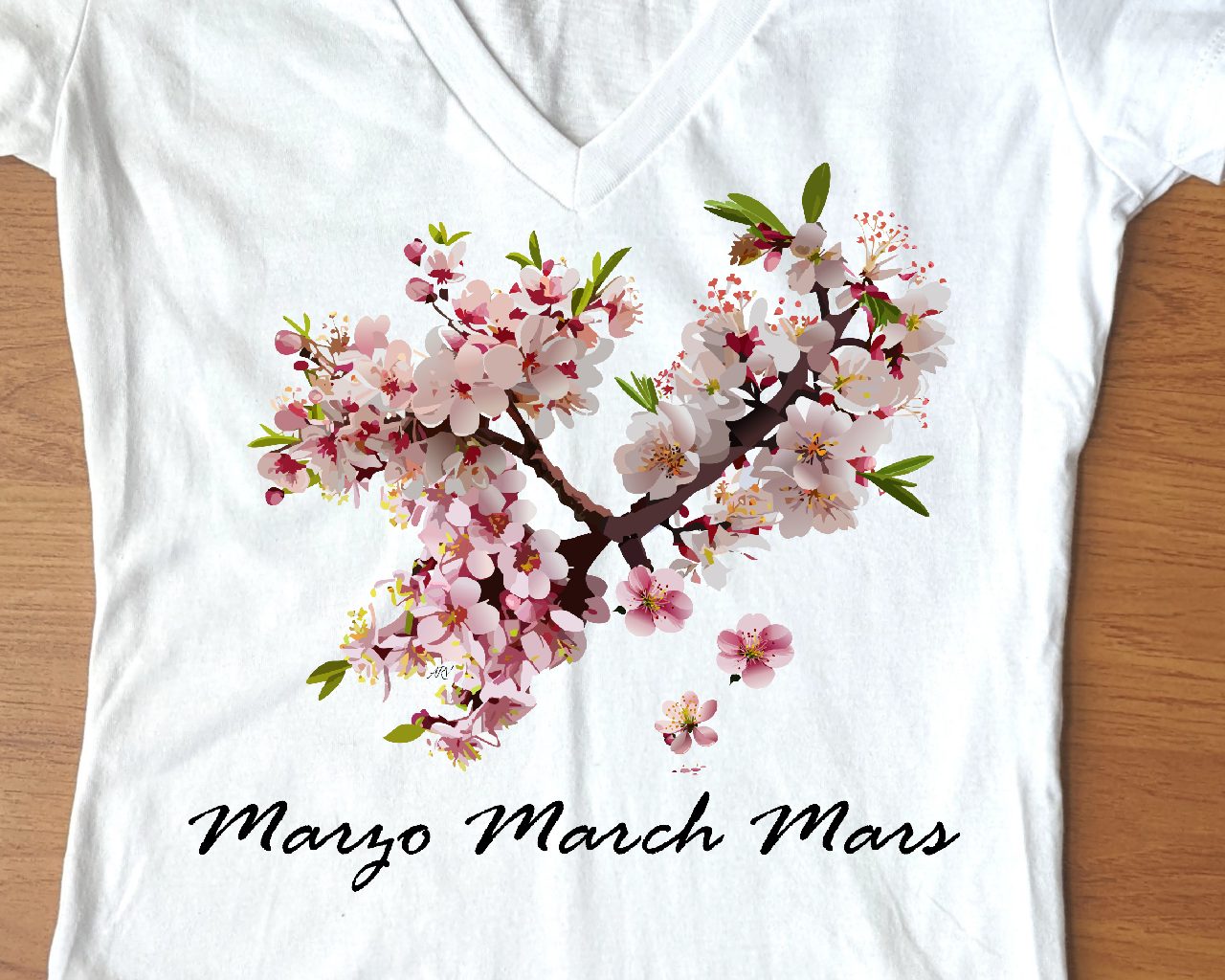 March Seasonal Flower, Sakura - Women's Jersey Short Sleeve Deep V-Neck Tee
