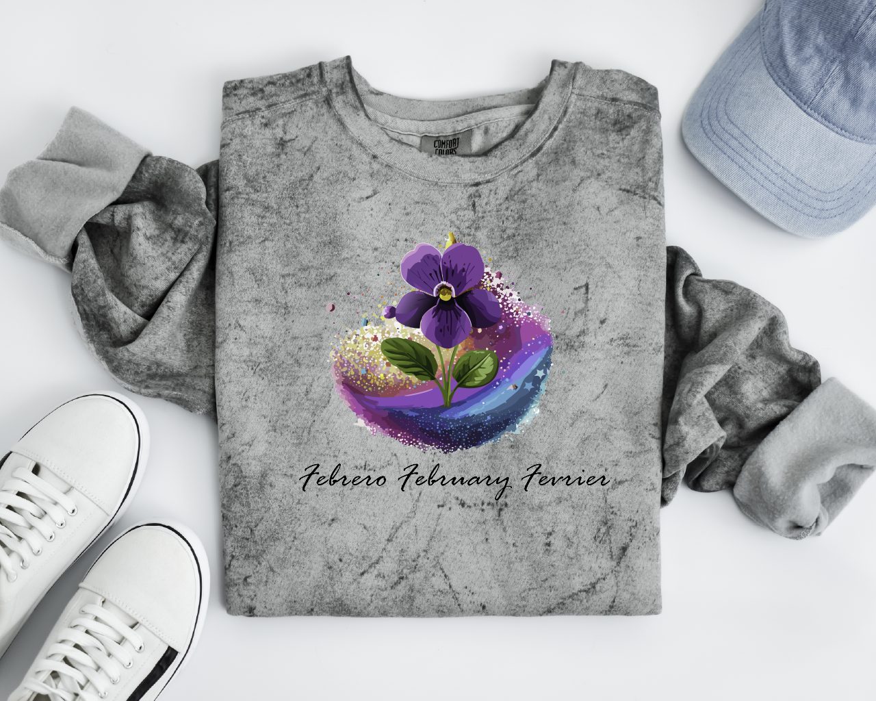 Comfy Cozy Floral Sweatshirt February Birthday Flower Violet