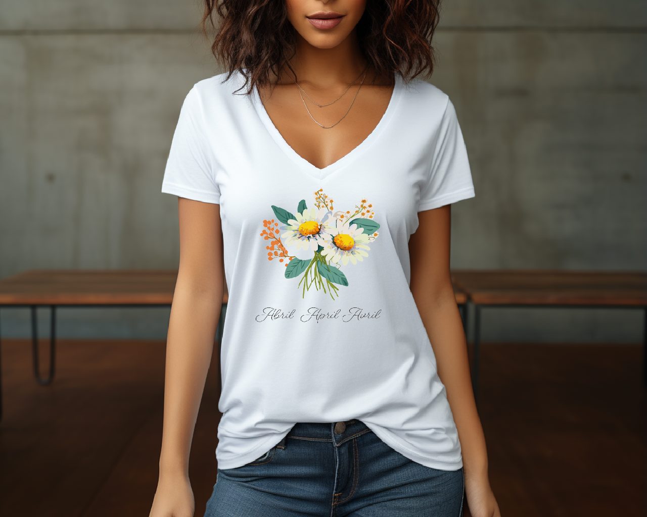 Flirty  Woman Tee April Birthday Flower Daisies