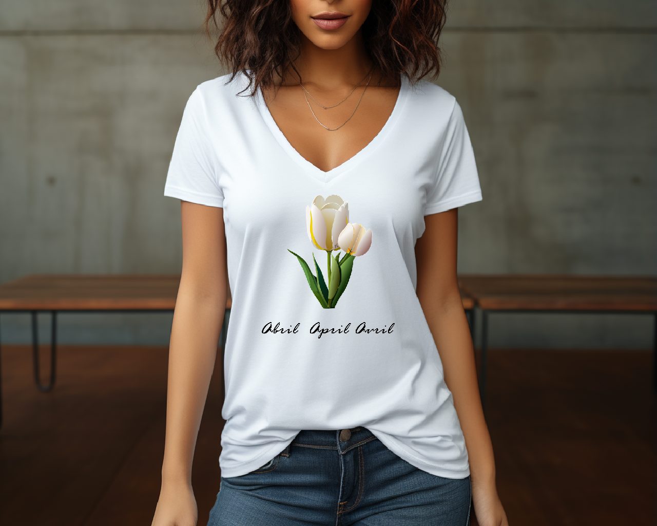 Flirty Women Tee April Seasonal Flower White Tulip
