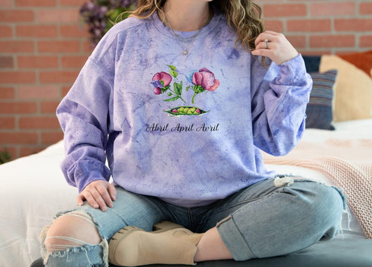 Comfy Cozy Floral Sweatshirt April Birthday Flower Sweet Peas