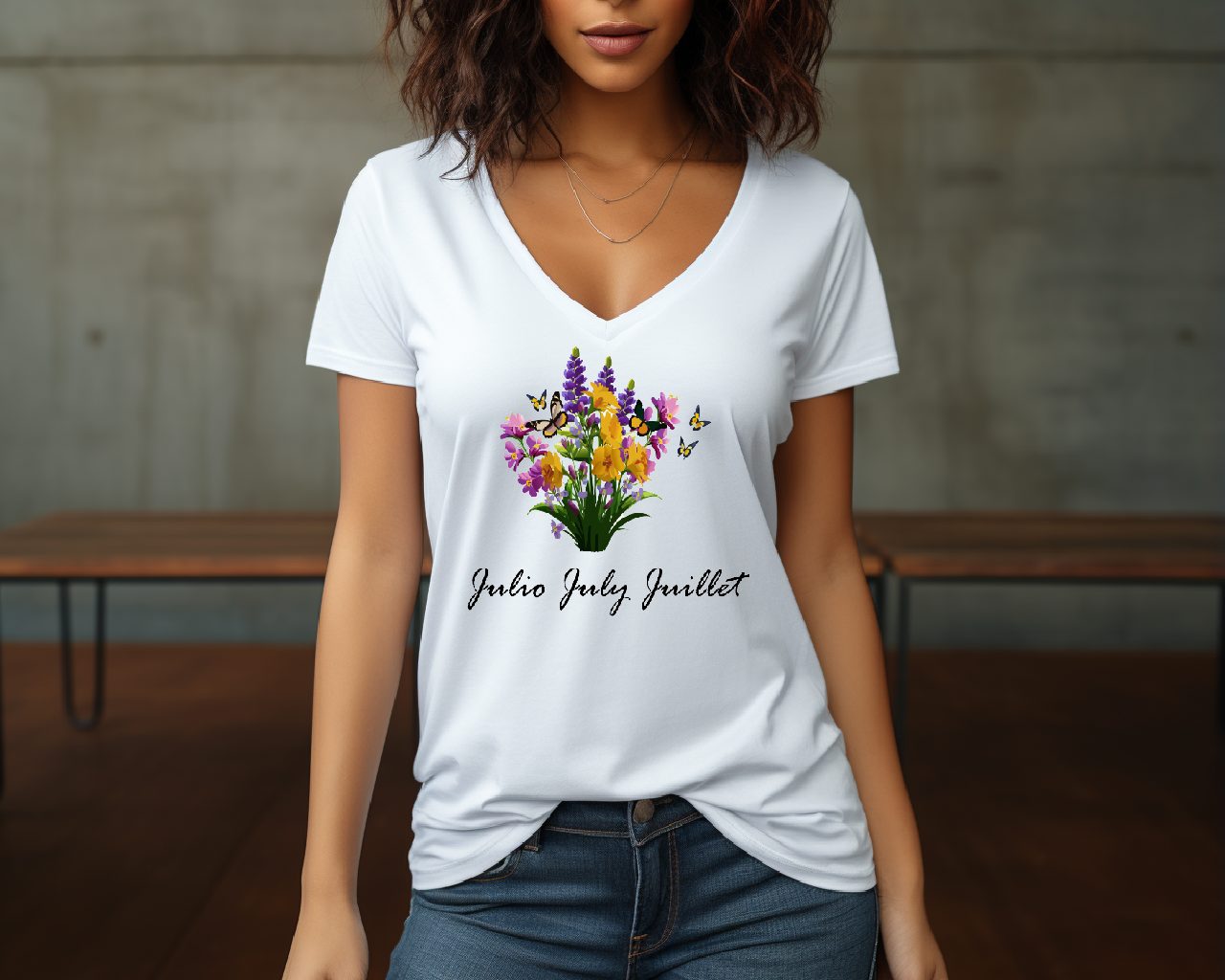 Flirty Women Tee July Birthday Flower Larkspur