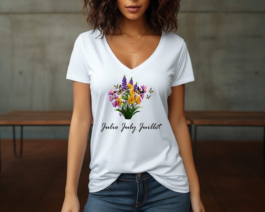Flirty Women Tee July Birthday Flower Larkspur