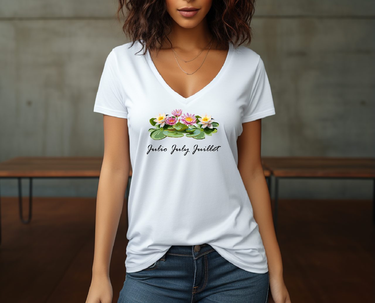 Flirty Woman Tee July Birthday Flower Water Lilly