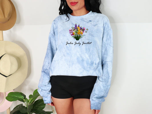 Comfy Cozy Floral Sweatshirt July Birthday Flower Larkspur