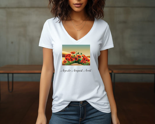 Flirty Women Tee August Birthday Flower Poppy
