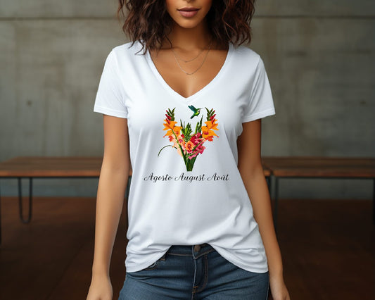 Flirty Women Tee August Birthday Flower Gladiolus
