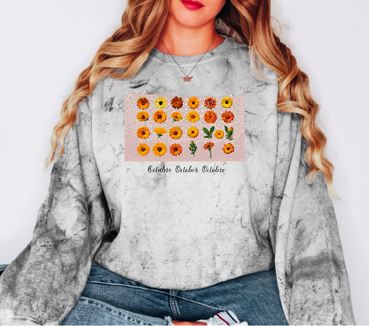 Comfy Cozy Floral Sweatshirt October Birthday Flower Marigold