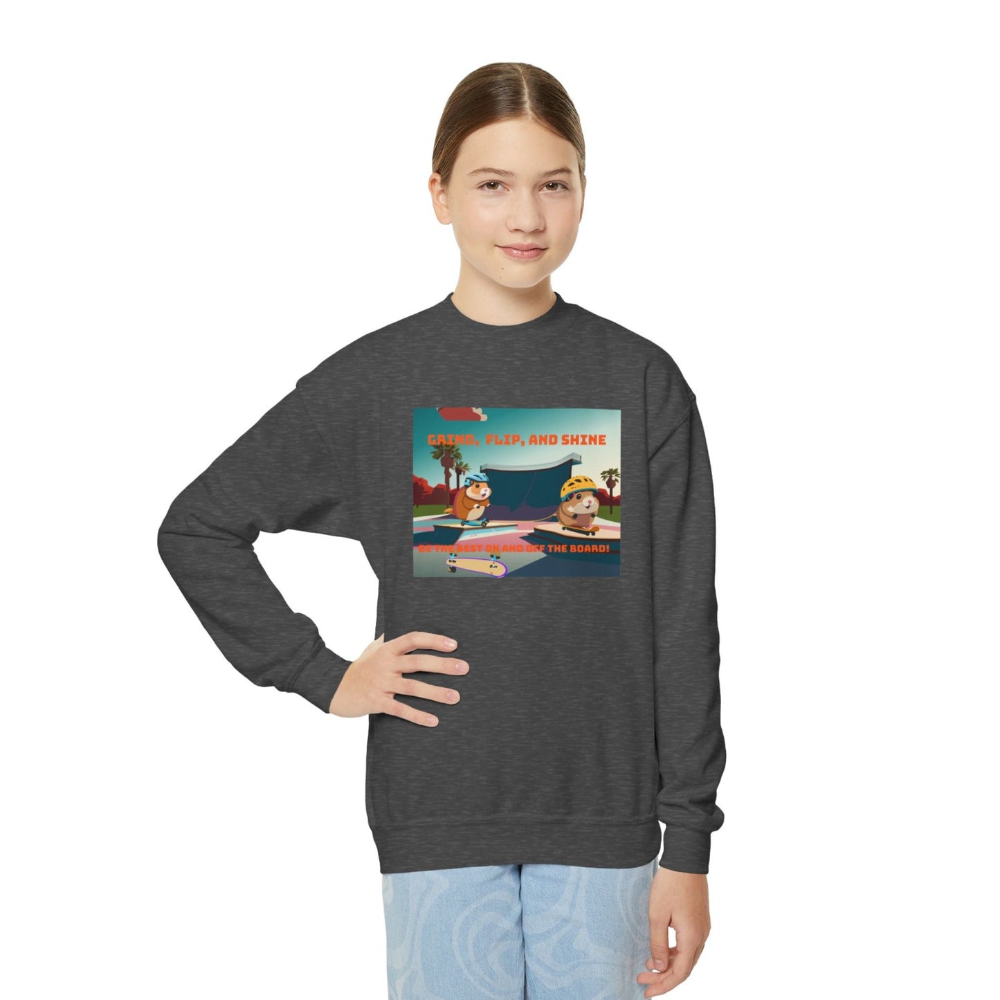Cozy Youth Crewneck Sweatshirt Featuring Skater Hammies