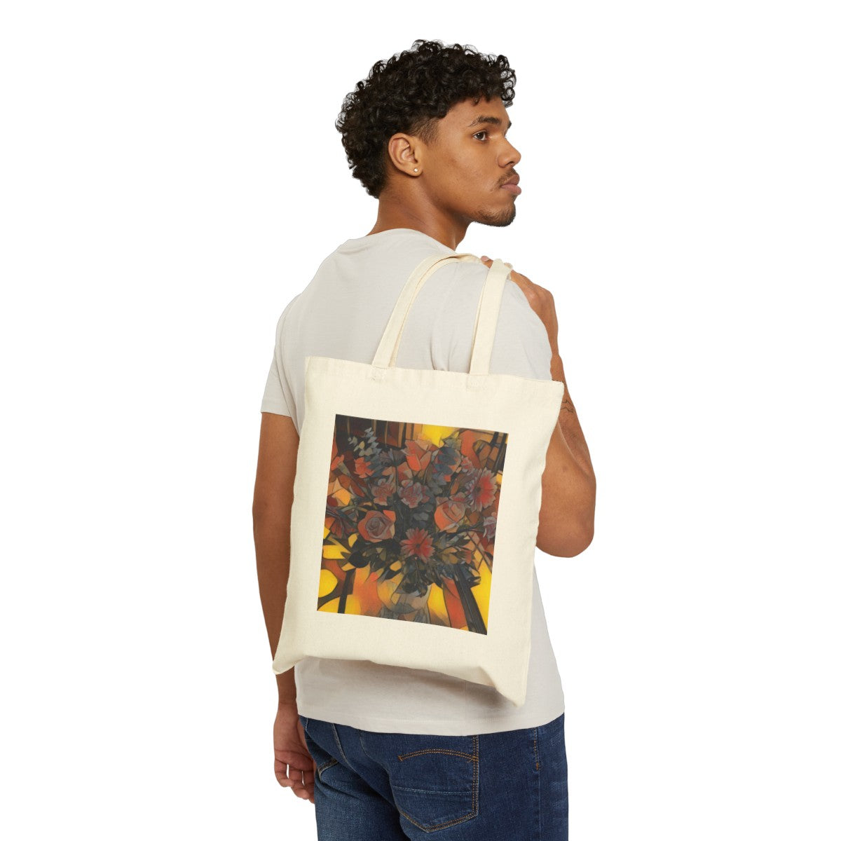 Vintage Floral Tote Bag | Retro Roses in Mason Jar Design | Organic Cotton Canvas