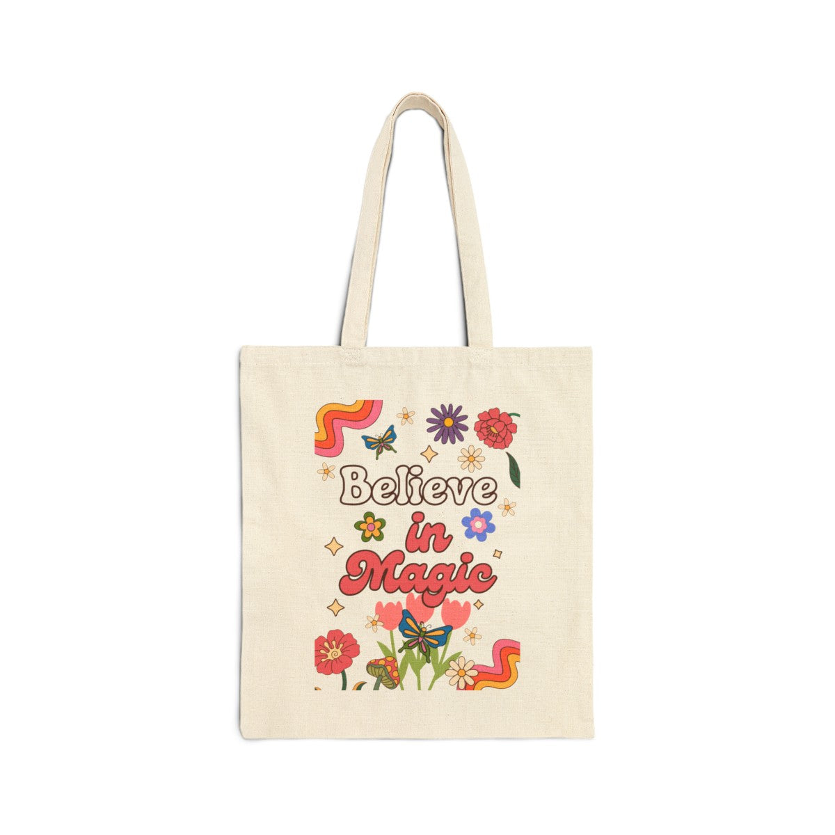 Retro Style Floral Tote Bag with Inspirational Phrase