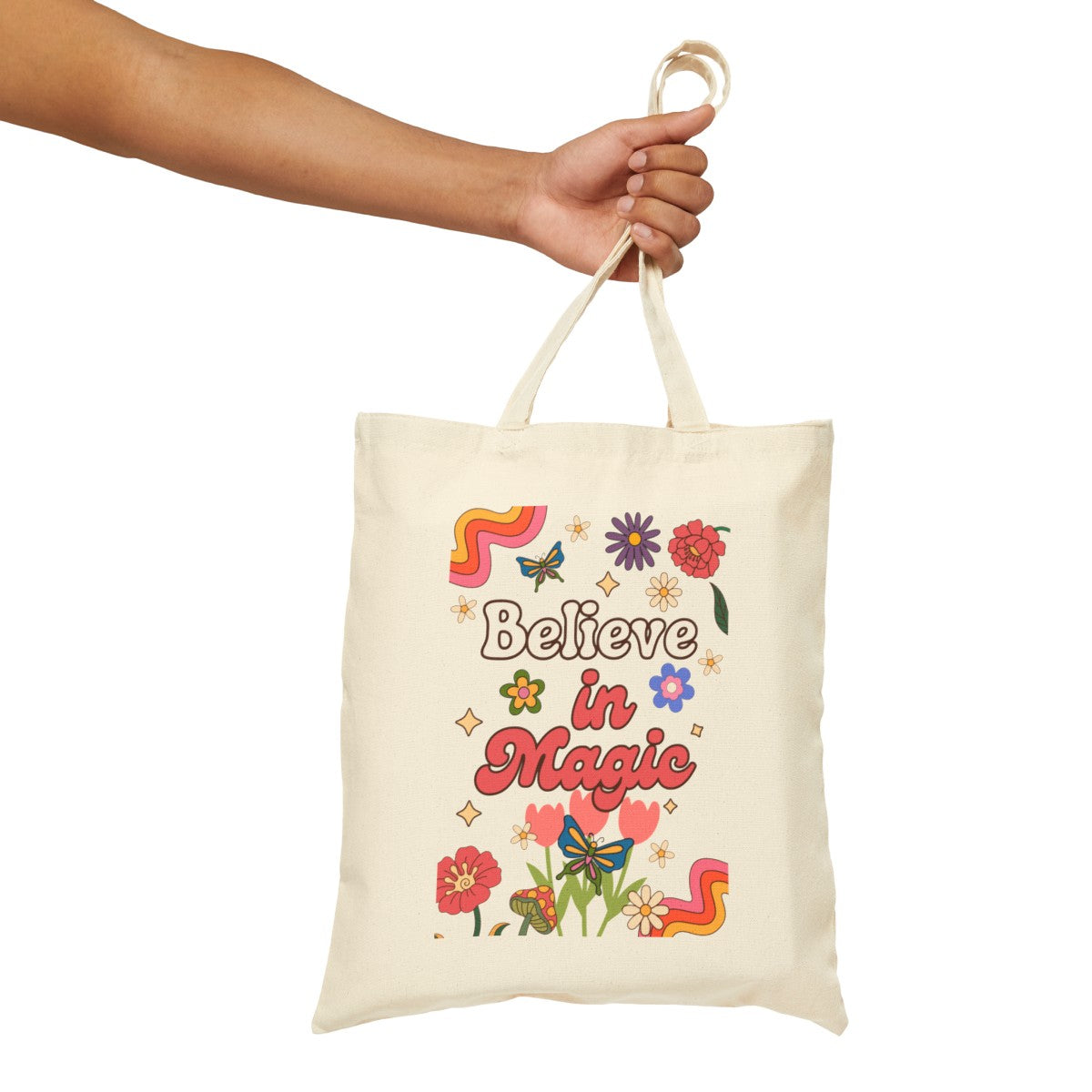 Retro Style Floral Tote Bag with Inspirational Phrase