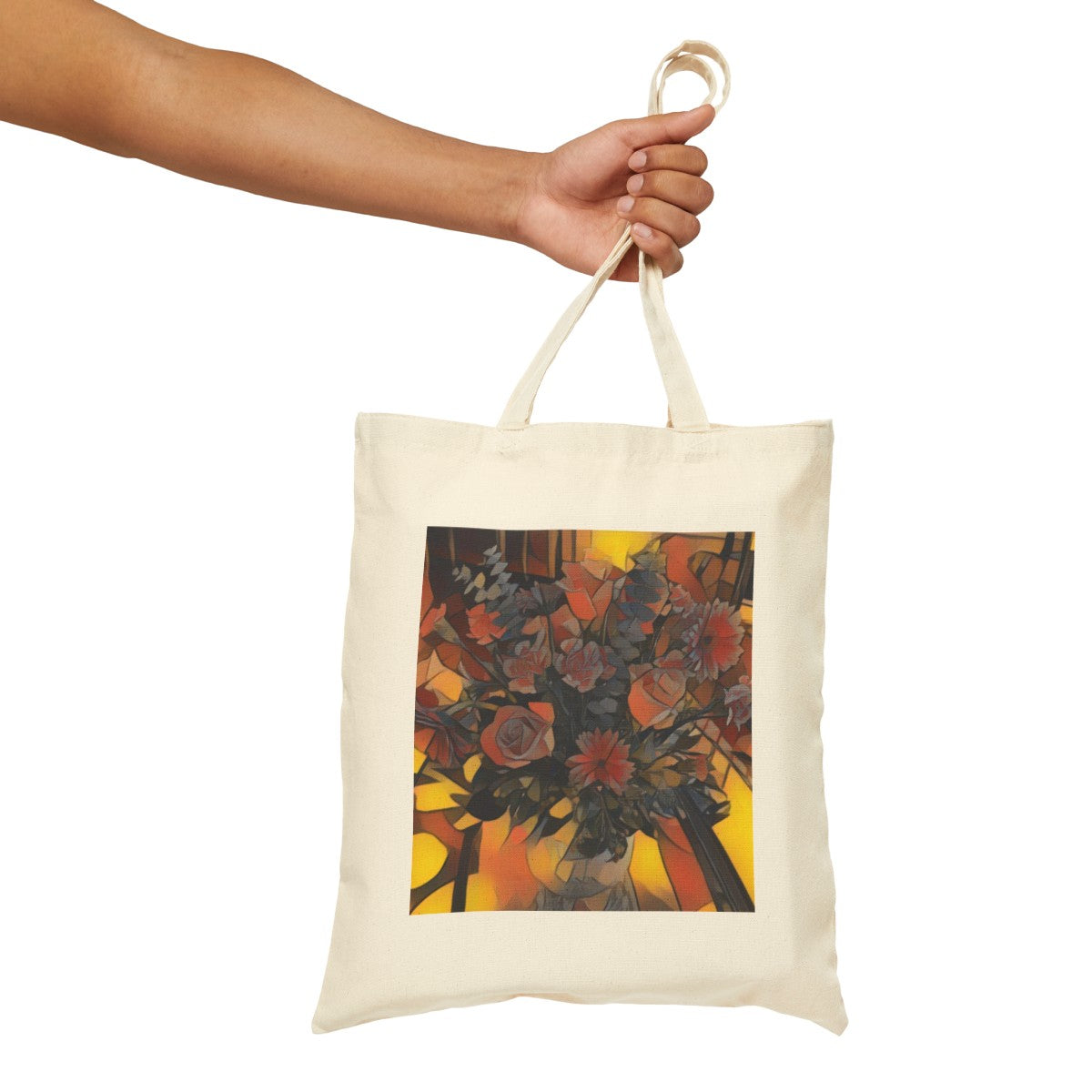 Vintage Floral Tote Bag | Retro Roses in Mason Jar Design | Organic Cotton Canvas
