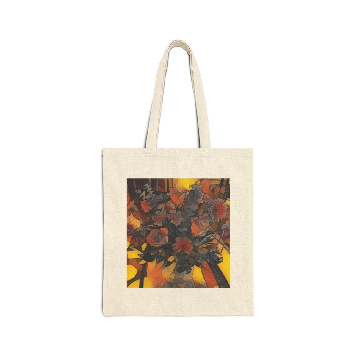 Vintage Floral Tote Bag | Retro Roses in Mason Jar Design | Organic Cotton Canvas