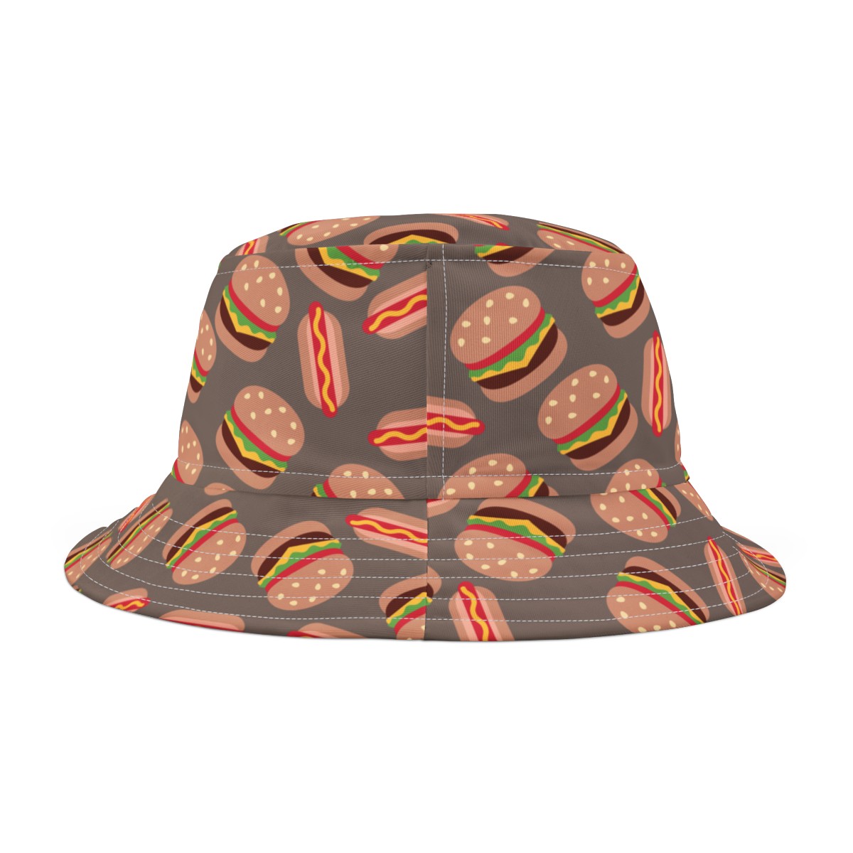 Stylish Bucket Hat with Humorous Hamburger & Hot Dog Pattern