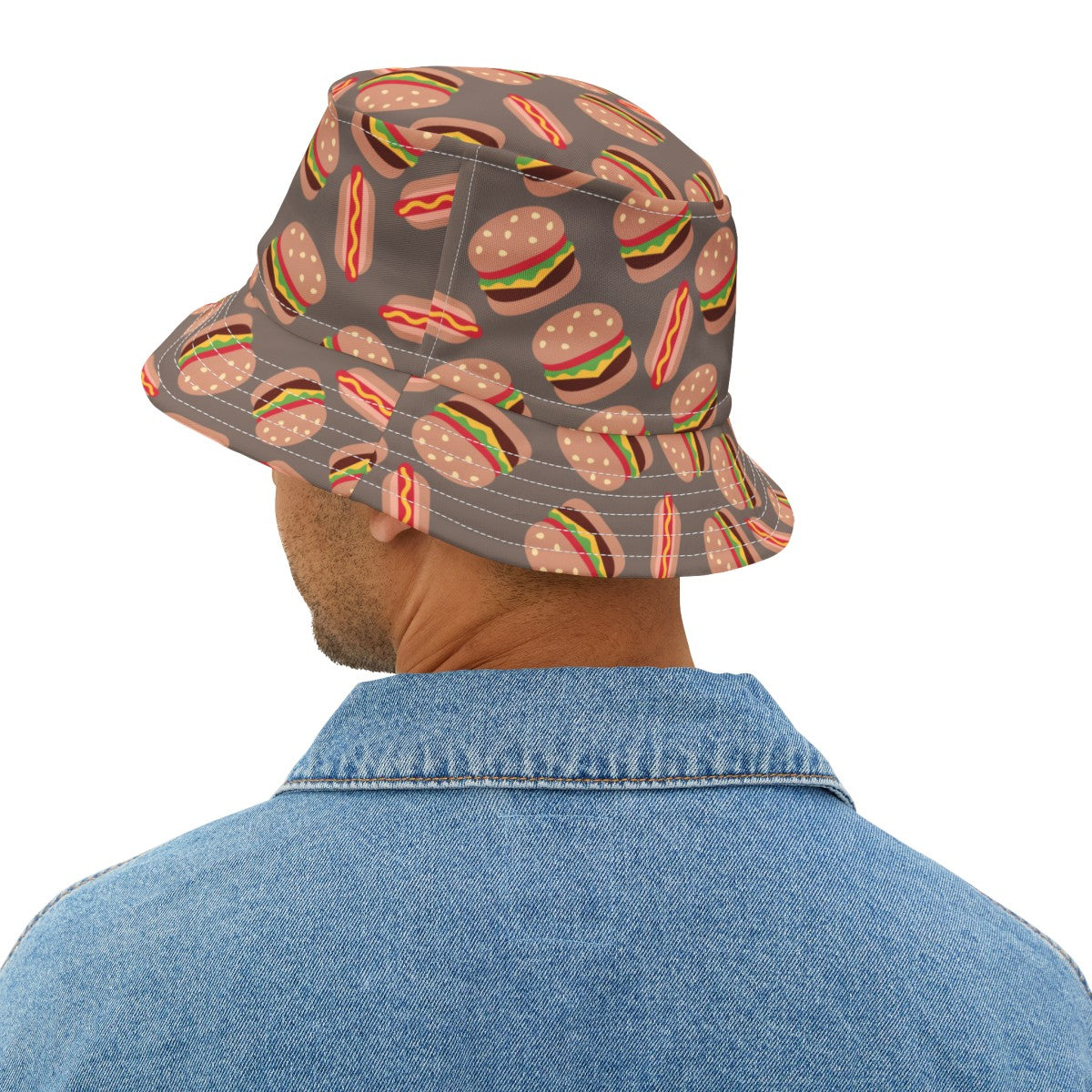 Stylish Bucket Hat with Humorous Hamburger & Hot Dog Pattern