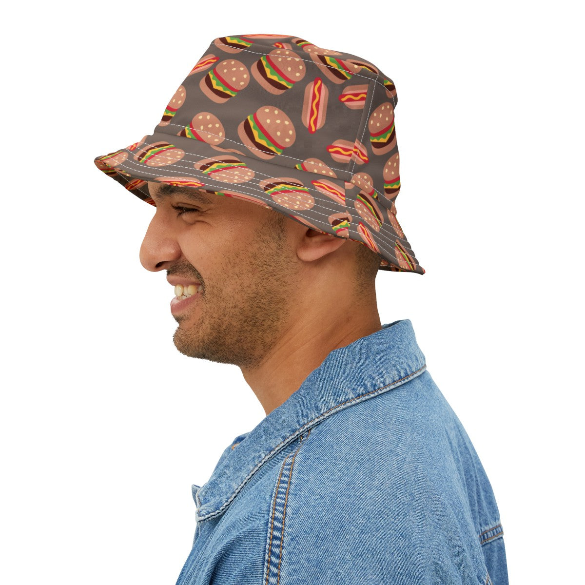Stylish Bucket Hat with Humorous Hamburger & Hot Dog Pattern