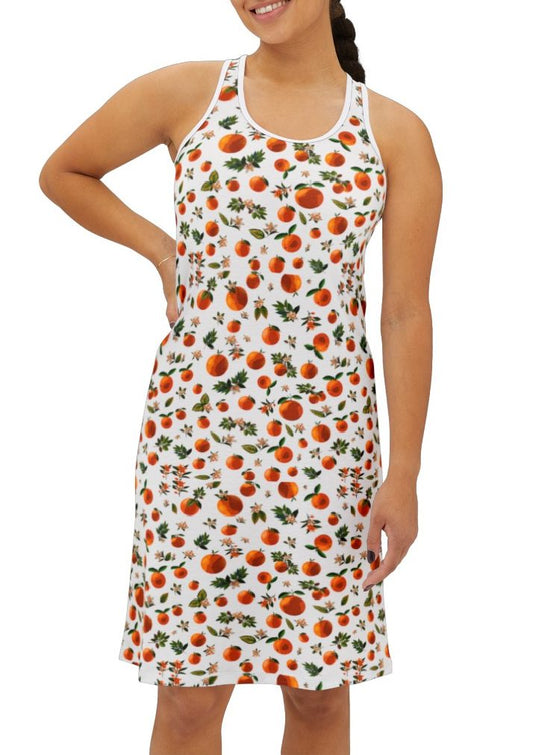 Blossoming Oranges Racerback Dress in White