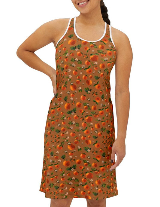Blossoming Oranges Racerback Dress in Light Brown