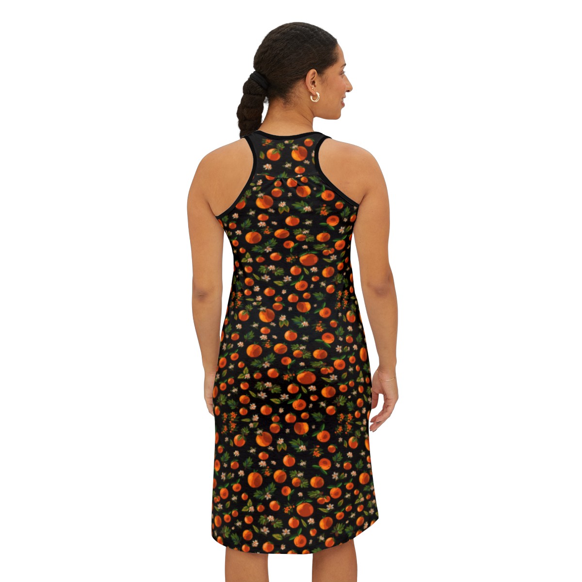 Blossoming Oranges Racerback Dress in Black