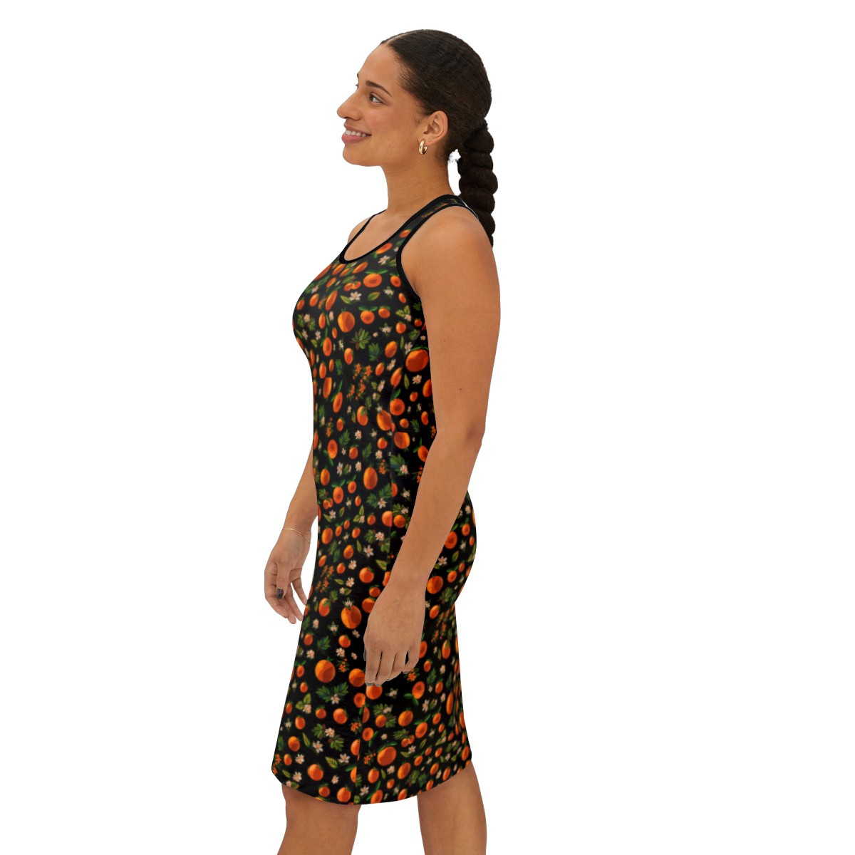 Blossoming Oranges Racerback Dress in Black